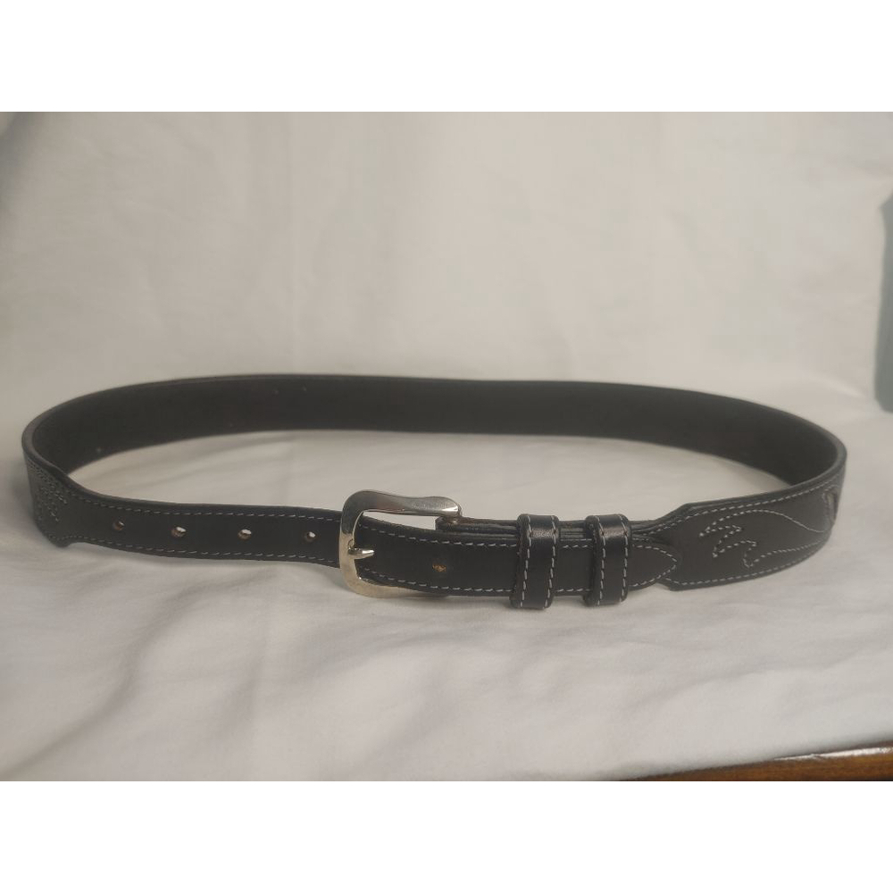 Women's LEEDIN Black & White Stitched Heart Western Leather Belt 26 in